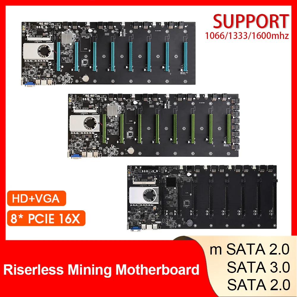 

BTC-T37/BTC-S37/BTC-D37 Riserless Miner Motherboard Expandable Port 8 * PCIE 16X /4 * USB2.0 Support 1066/1333/1600mhz