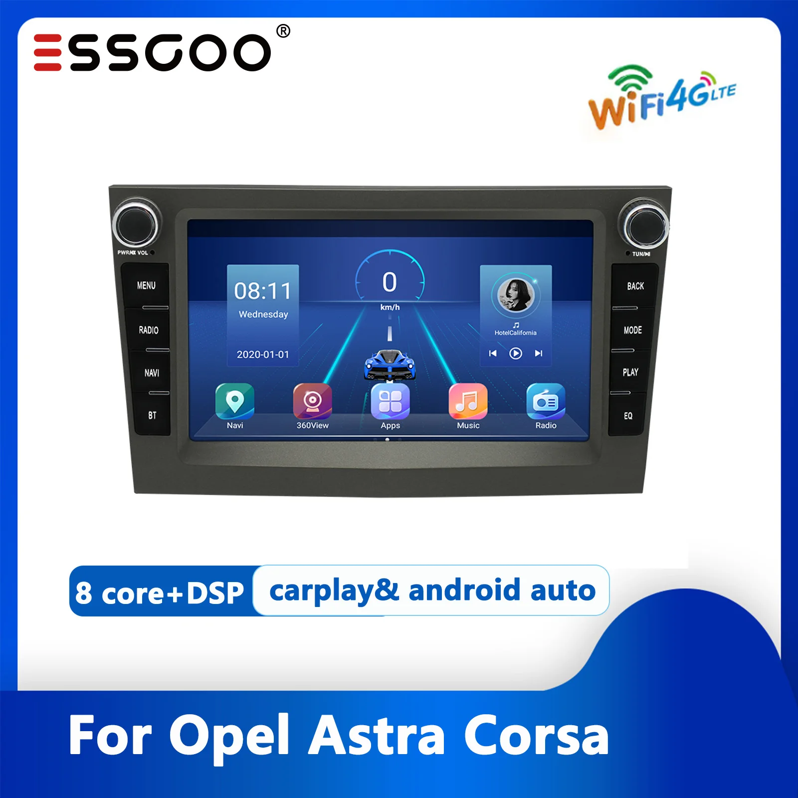 Автомагнитола ESSGOO 4G LTE мультимедийный плеер на Android с 7-дюймовым экраном GPS Bluetooth