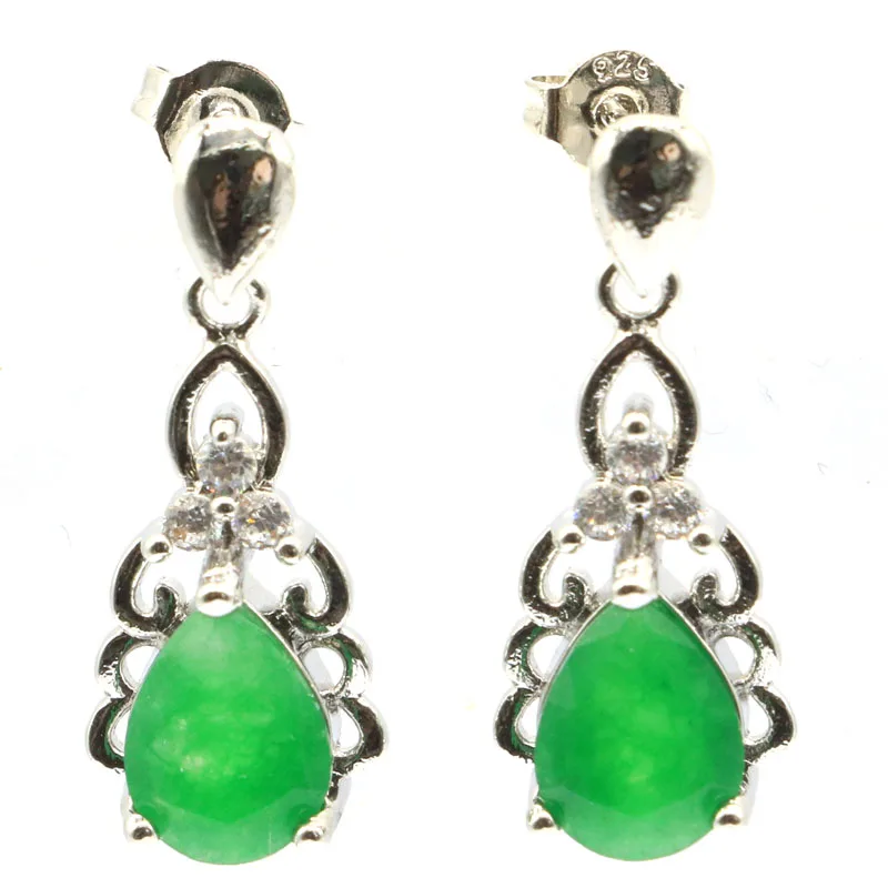 

24x10mm Romantic Real Green Emerald Created Pink Tourmaline Violet Tanzanite Citrine CZ Daily Wear Silver Earrings Eye Catching