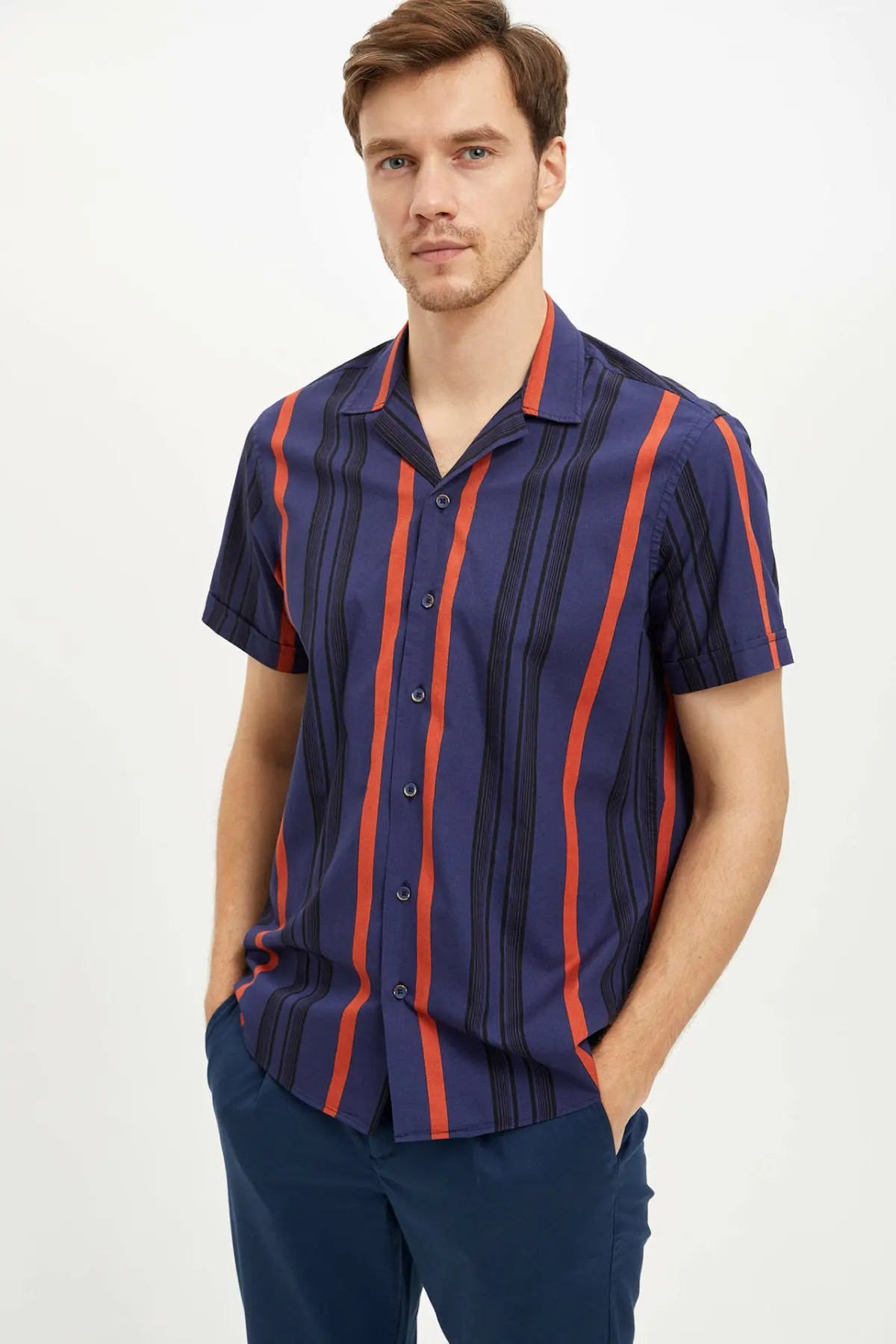 DeFacto летняя мужская рубашка с коротким рукавом мужские Модные повседневные