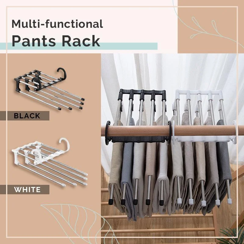 5 in 1 Pant Rack Hanger for Clothes Organizer StainlessSteel Folding Clothes Hang Multifunction Shelves Closet Storage Organizer images - 6