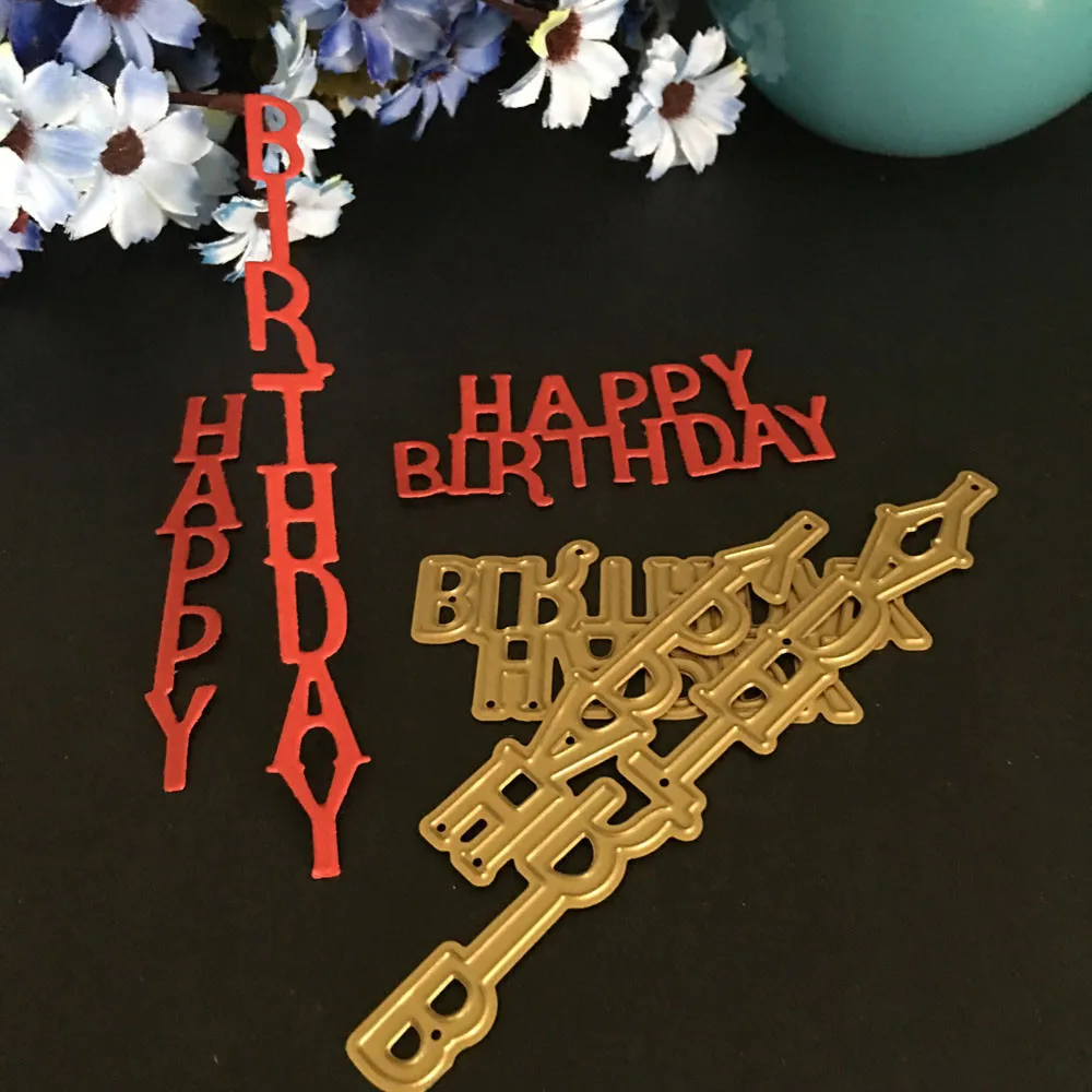 2 шт. &quotс днем рождения&quot слова металлические режущие штампы трафарет для DIY