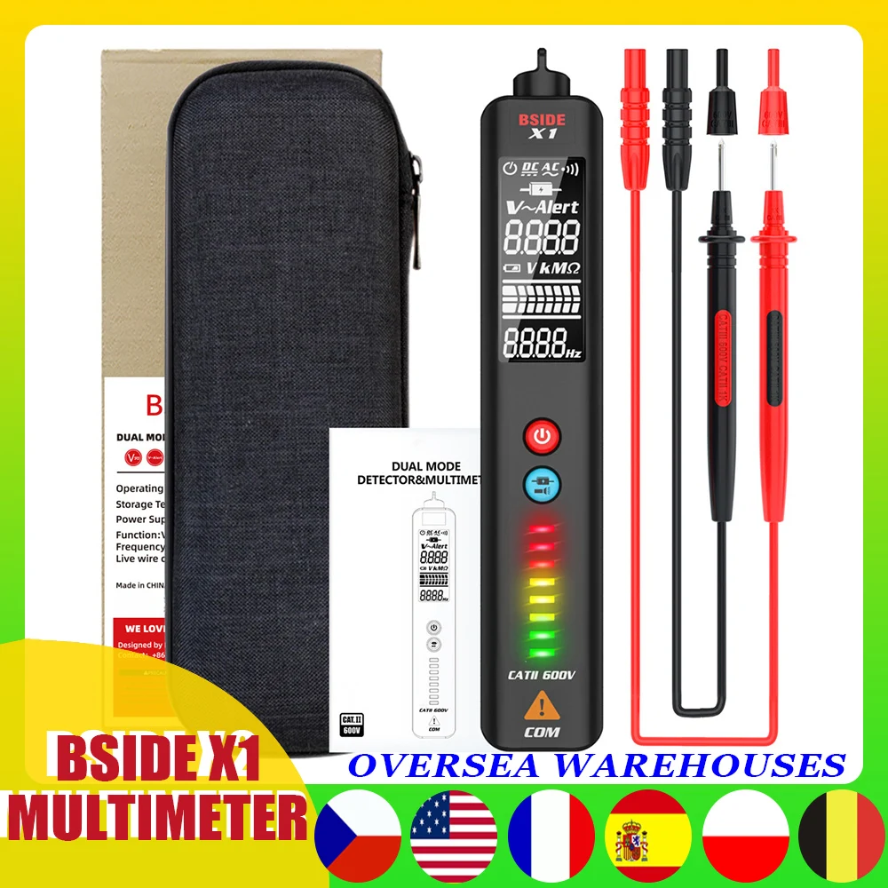 

BSIDE X1 Voltage Tester 2" LCD 3-Line Display Volt Detector Non Contact Dual Range AC Voltage Sensor Wire Test Pencil Voltmeter