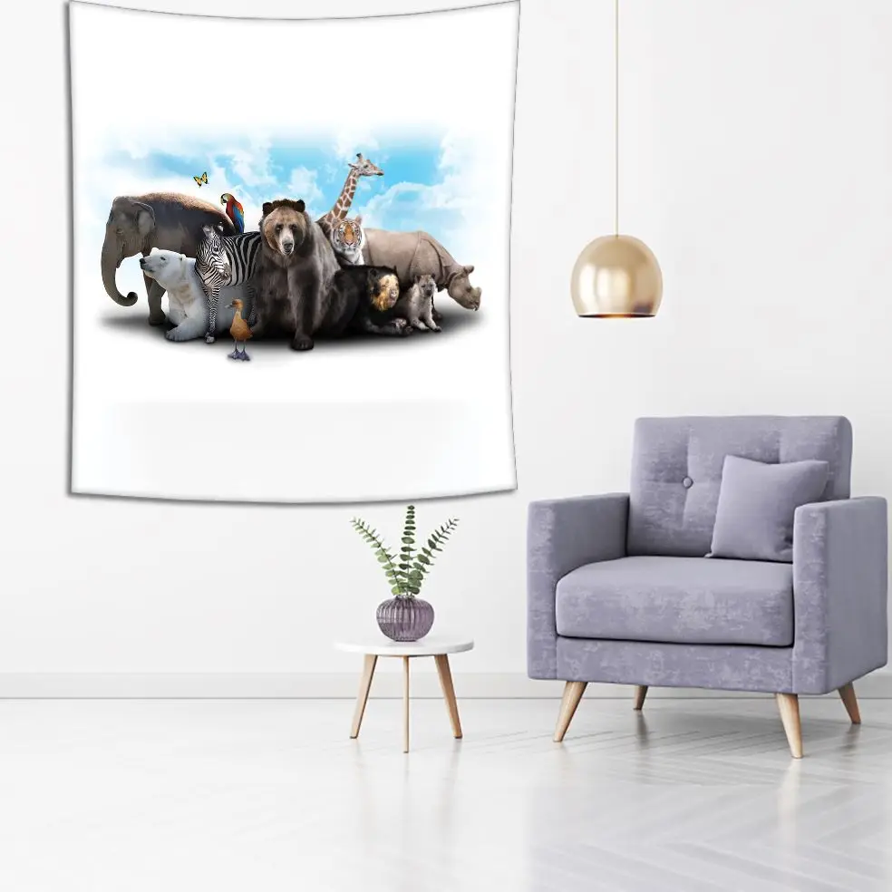 Гобелен слон Зебра медведь и носорог дикая природа животные пасмурное небо