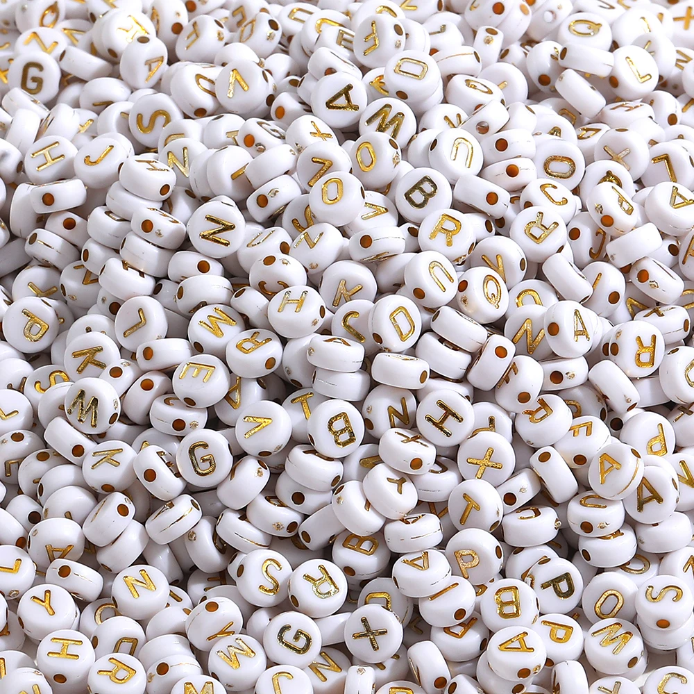 

7mm Acrylic Round Flat Spacer Loose Beads Gold Letter Number Star Symbol Bead For Jewelry Making DIY Bracelet Accessories