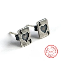 new gothic punk playing card stud earring for women men silver color hip hop vintage street creative simple jewelry gift party