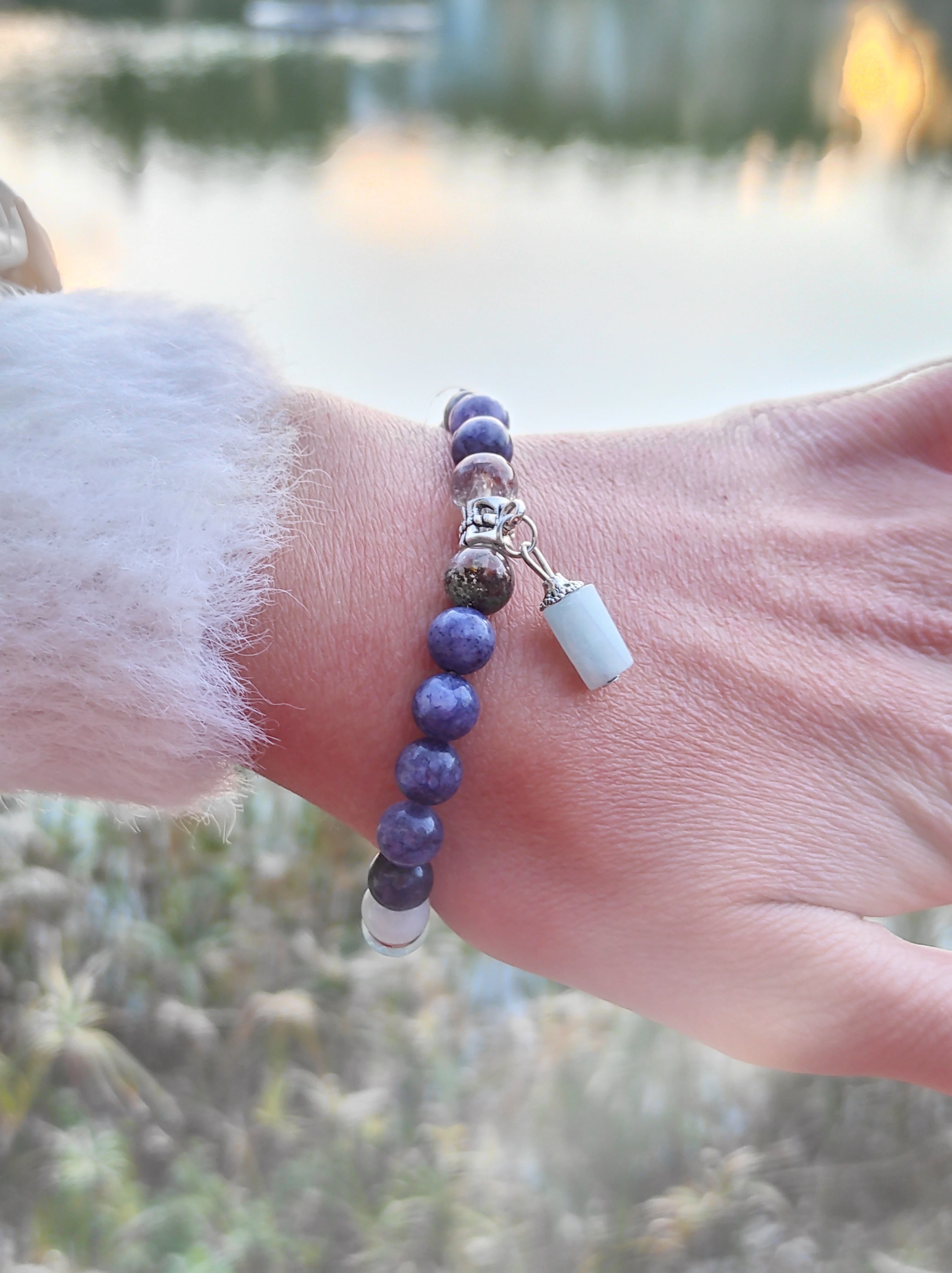 Gemini Women Bracelet Aquamarin Phantom Quartz Agate Citrine Healing gemstones Zodiac Charm