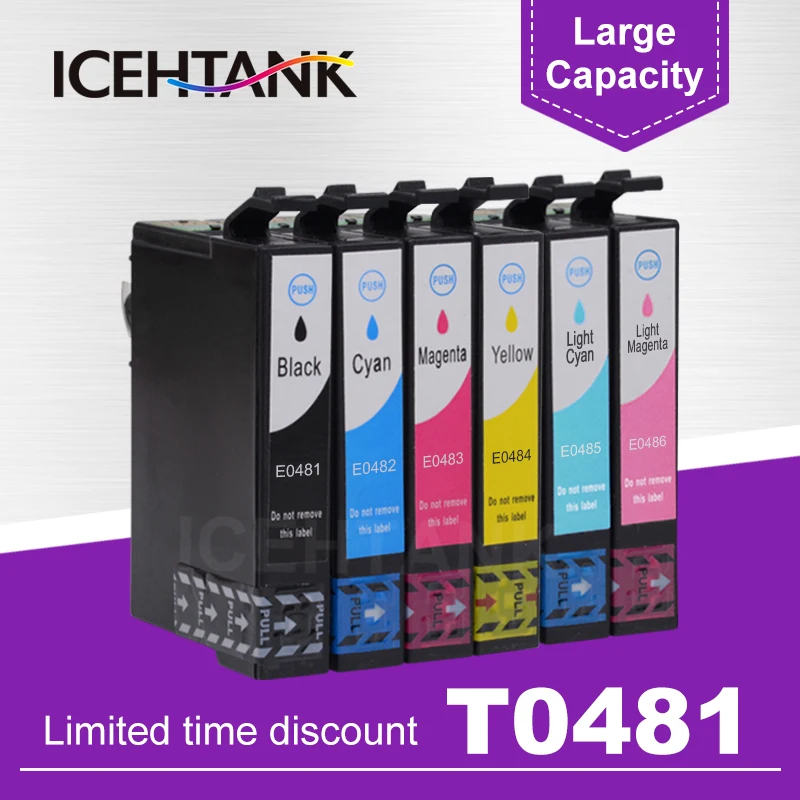 Чернильные картриджи ICHTANK для принтера Epson T0481-T0486, для Stylus Photo R200, R220, R300, R300M, R320, R340, RX500, RX600, RX620, RX640