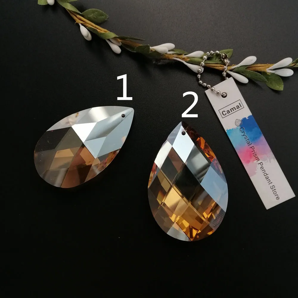 

Camal 2pcs 60mm Gold Champagne WaterDrops/Grid K9 Crystal Pendant Prisms Chandelier SunCatcher Lighting Parts Hanging Home Decor