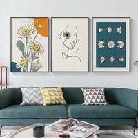 wall art canvas painting sunflower plant nordic posters and prints abstract line drawing wall pictures living room decoration