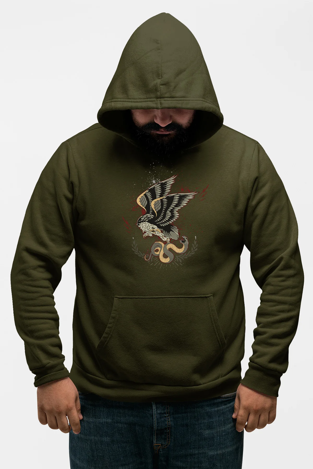 Мужская толстовка с капюшоном Angemiel Wear Serpent Attack Eagle Green|Мужские толстовки и