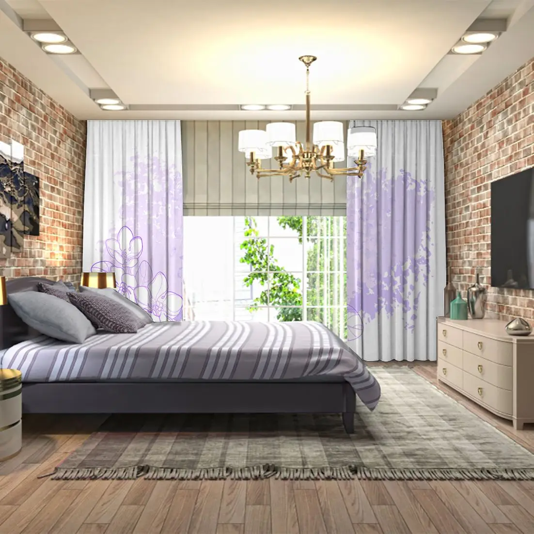 Занавеска Saintpaulia африканские фиолетовые цветы листья природа современный