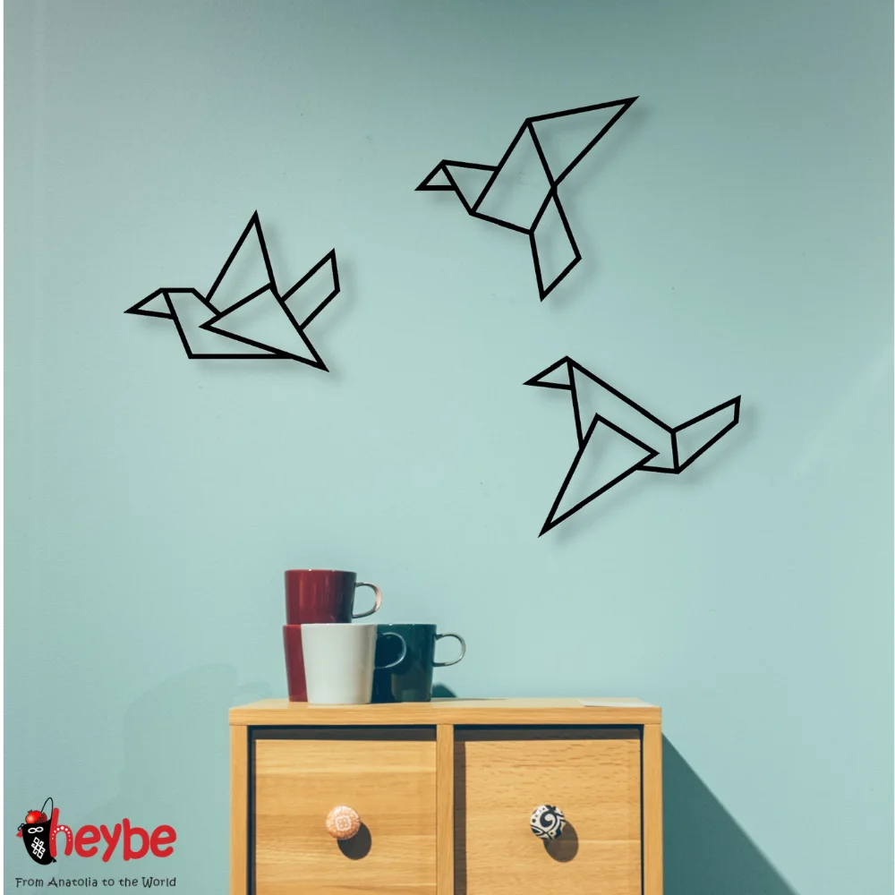 Металлический декор стен и искусство 3 шт. Оригами птицы металлический природный