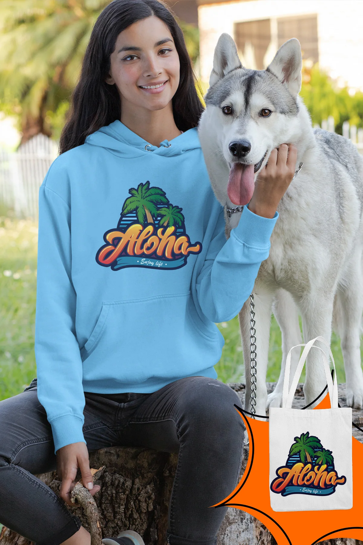 Женская толстовка с капюшоном Angemiel Wear Aloha Enjoy Life Blue | одежда