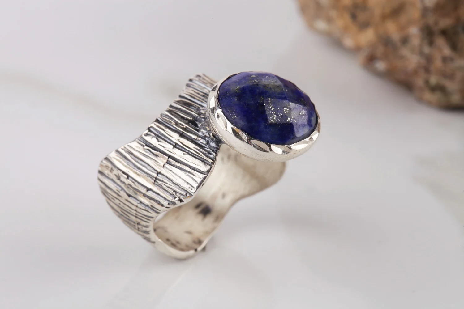 

UM US JEWELRY Lapis Natural Gemstone 925 Sterling Silver Women 'S Ring