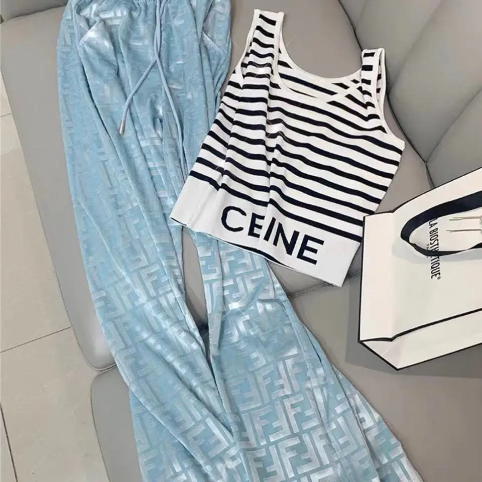 

2021 Spring And Summer Fashion Trousers Elastic High Waist 3D Embossed Letters Gold Velvet Women's Wide-Leg Pants Women's Trouse