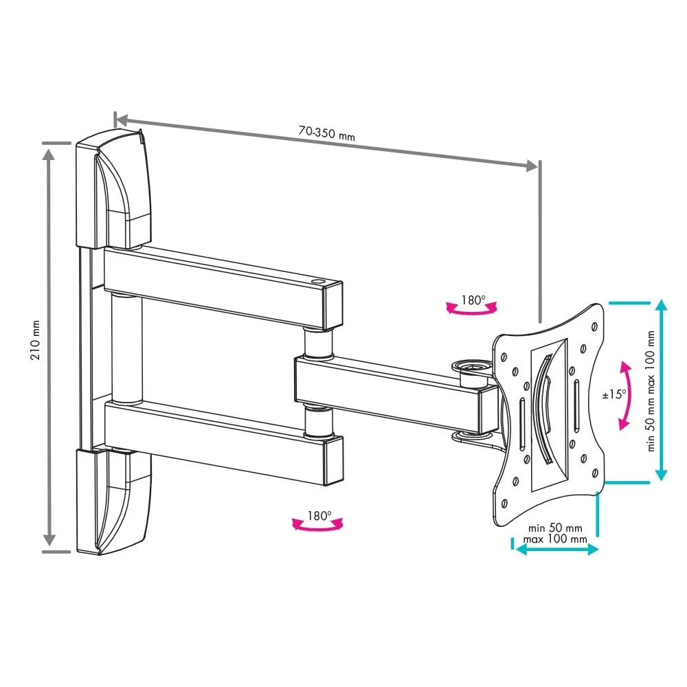 Кронштейн наклонно-поворотный для LED/LCD/PLASMA телевизоров диагональю экрана (дюймы)