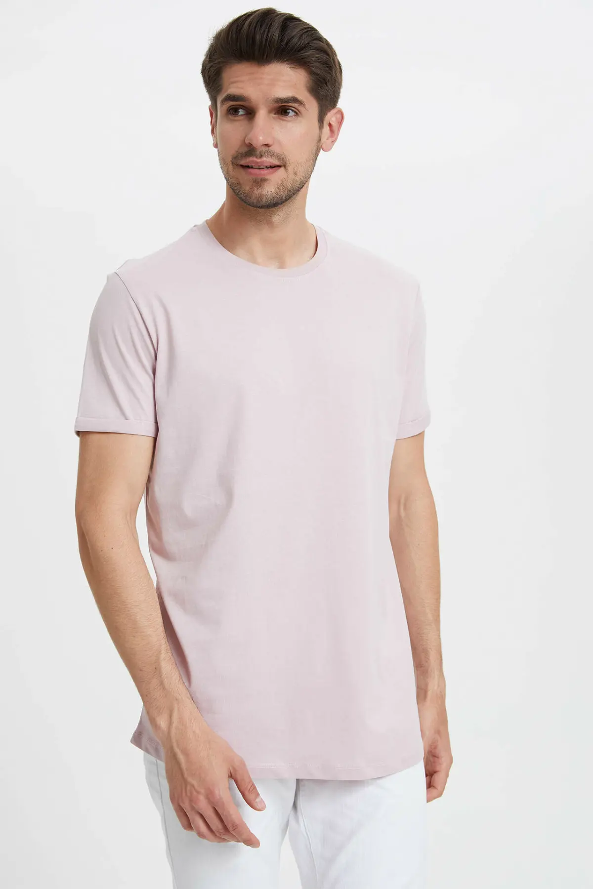 DeFacto Летняя мужская модная футболка с круглым вырезом мужские однотонные