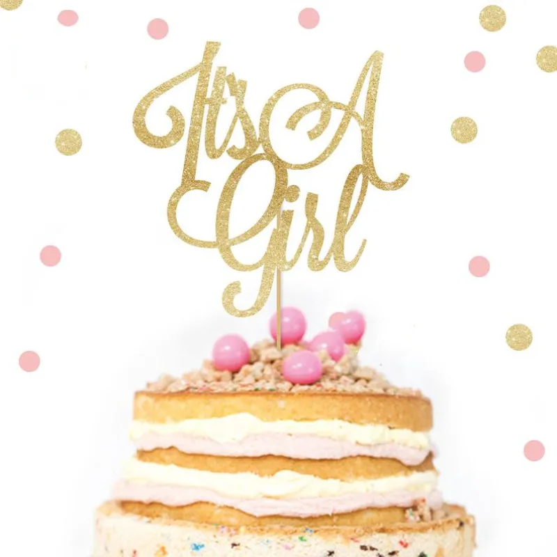 

Customised its a girl gold glitter cake topper baby shower topper cake smash Party Decorations Dessert toothpicks