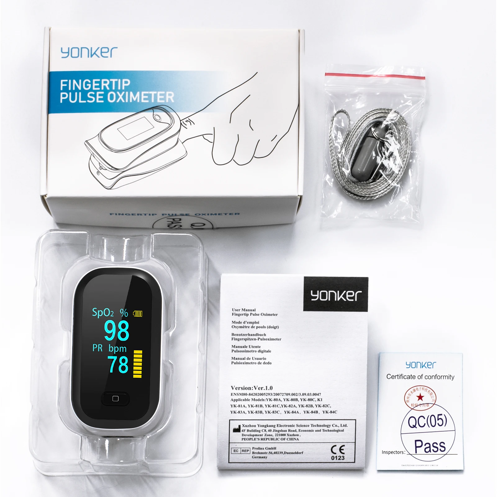 Пульсоксиметр Portableae цифровой измеритель пульса и уровня кислорода в крови SPO2