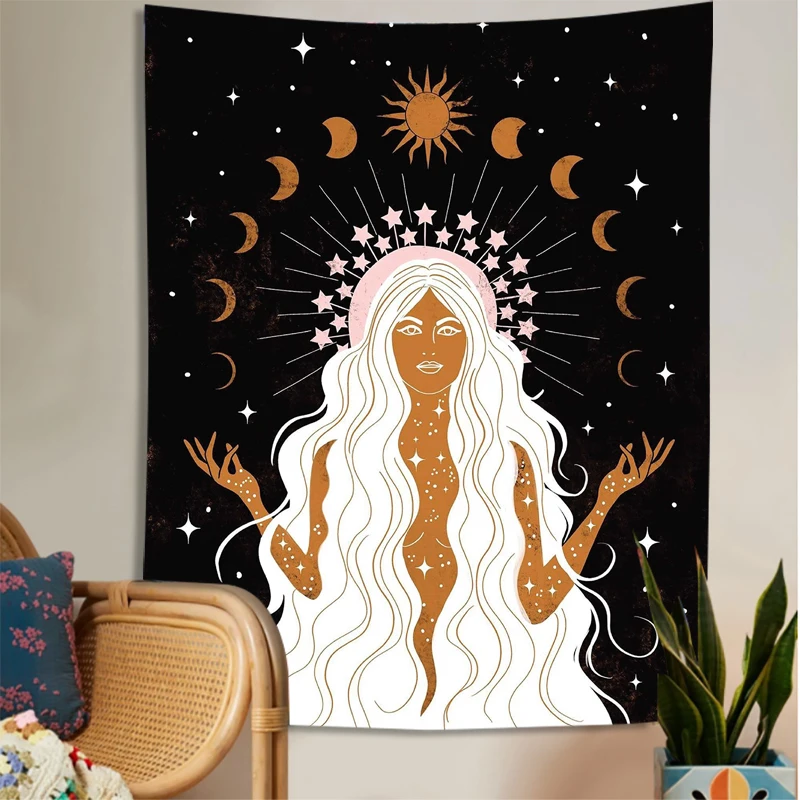Индийская Луна фаза девушка МАНДАЛА ГОБЕЛЕН Настенный декор в стиле бохо макраме