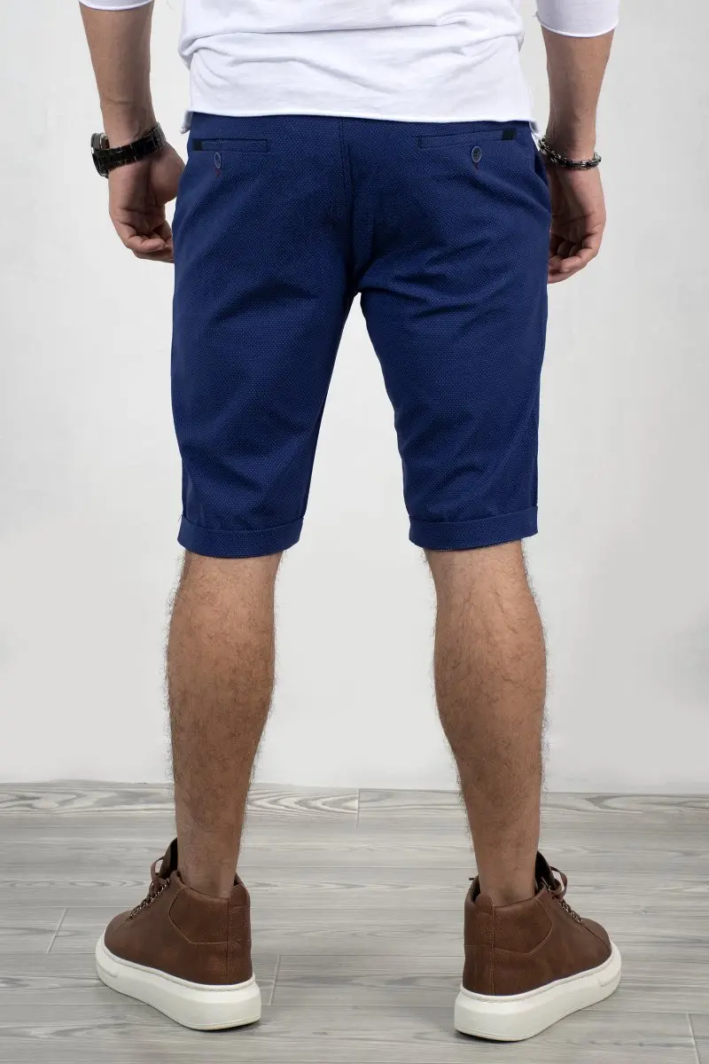 

DeepSEA Male Saks Blue Short Cotton Shorts Sports Linen Pants Slim Fit Short Tracksuit Dot Pattern Cotton Italian Style Summer 2005011