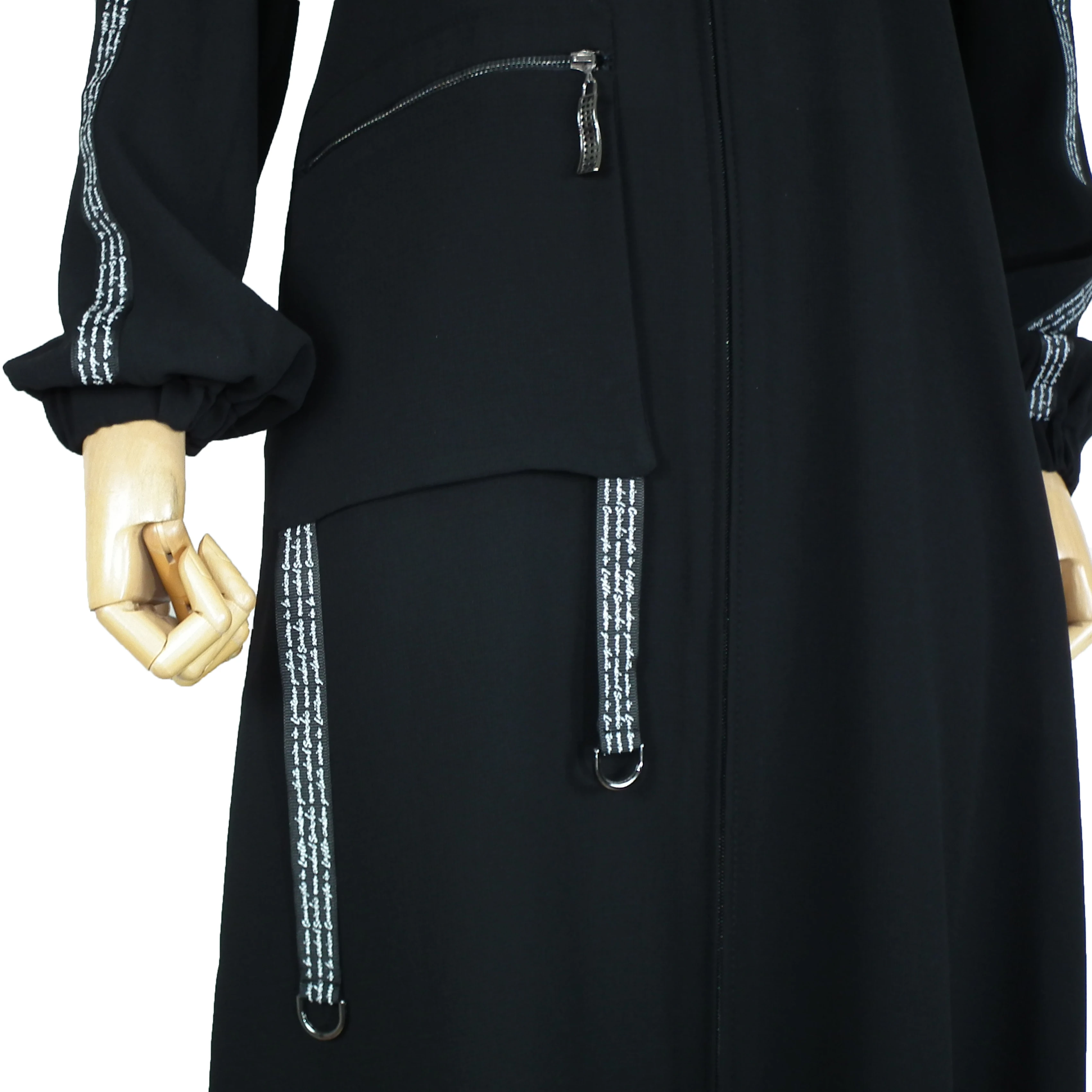 

Hijab clothing , islamiic fashion abaya , black zippered dress with pockets , patterned long abaya , 2021 dubai style abaya