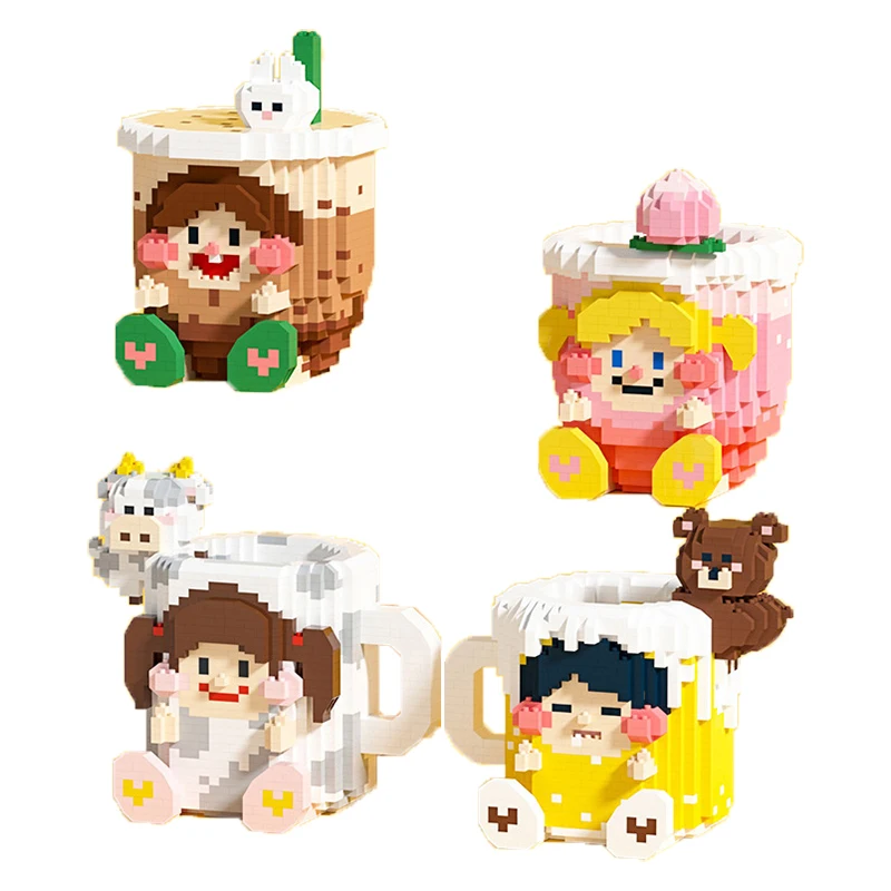 

New Idea Happy Selling Cup Pen Holder Building Blocks DIY Home Decoration Milk Tea Cup Model Bricks Toys for Kids Christmas Gift