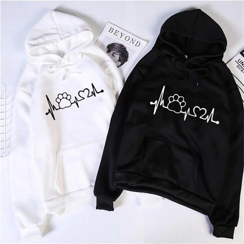 

2021 Autumn Casual Tracksuit Women Printed Heart Foot Hooded Pullover Hoodies Suit Outfits Female Sweatshirts Spring Tracksuits