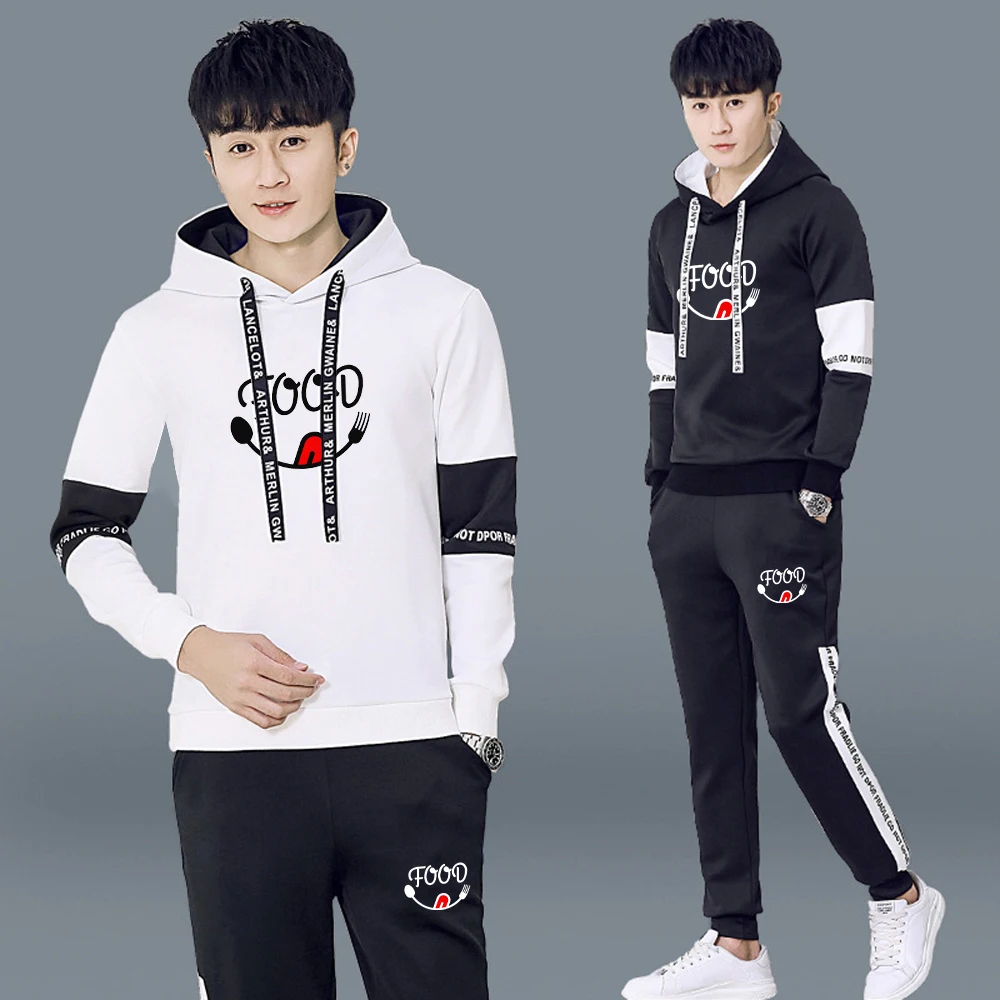 Men's Tracksuit Sets Letter Print Sweatshirt and Sweatpants 2 Piece Suit Male Hoodie Casual Boy Joggers Clothing