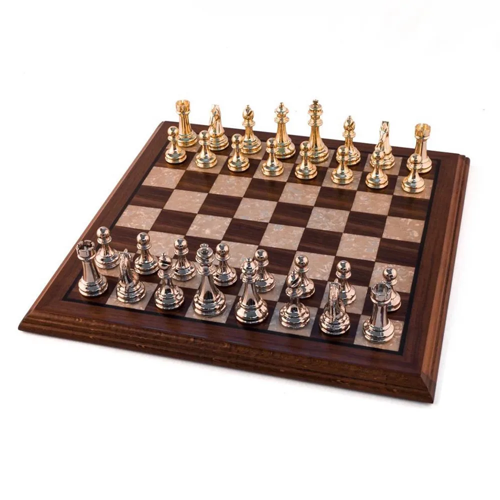 

Luxury Walnut Wooden Chess Set - Solid Wood Handmade ChessBoard - Classic Metal Figures High Quality Gift Items Satranc Шахматы