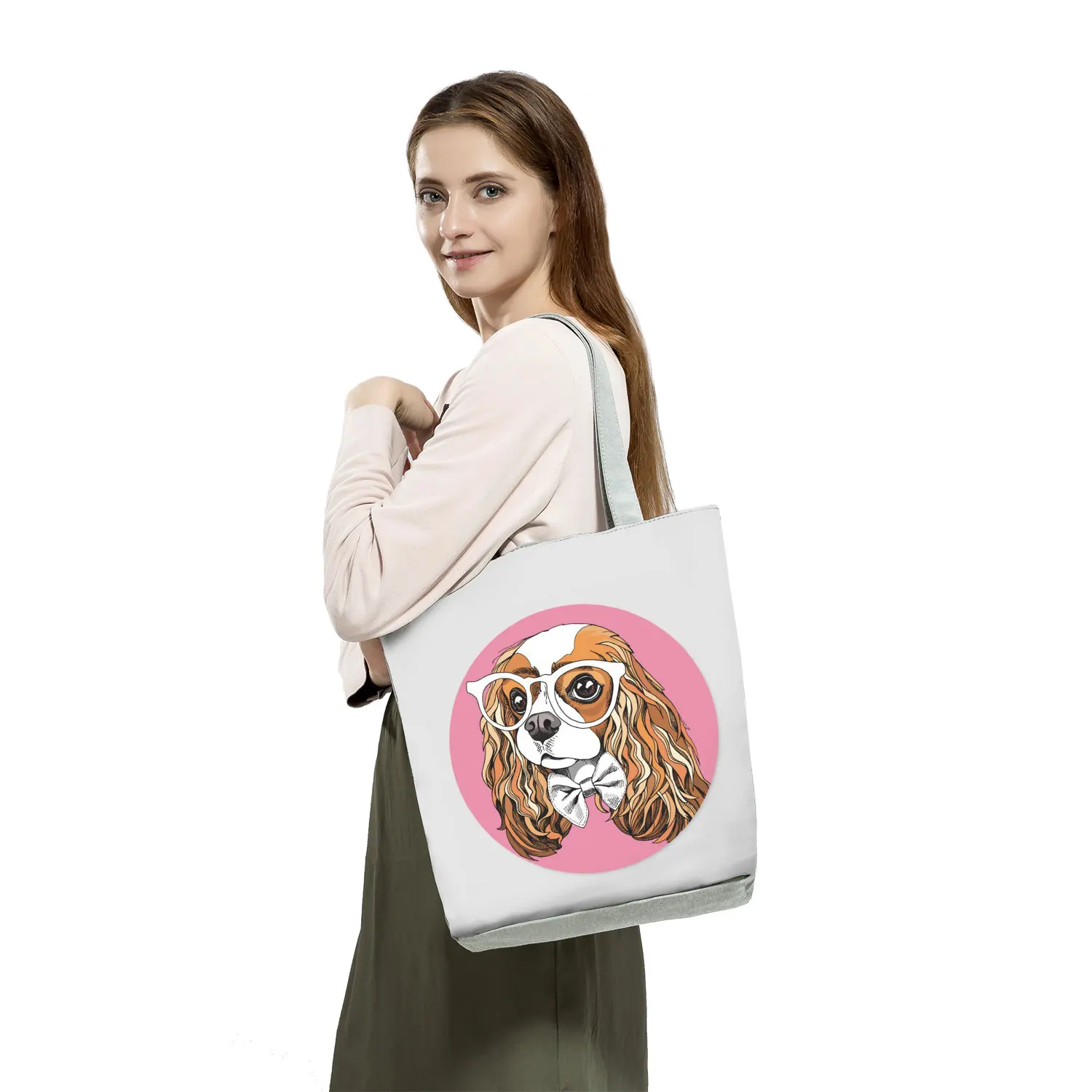 Charles Spaniel Dog Printed Women Handbags Fashion Tote Shoulder Bags Large Capacity Shopping Bag Bolsa Female Custom Pattern