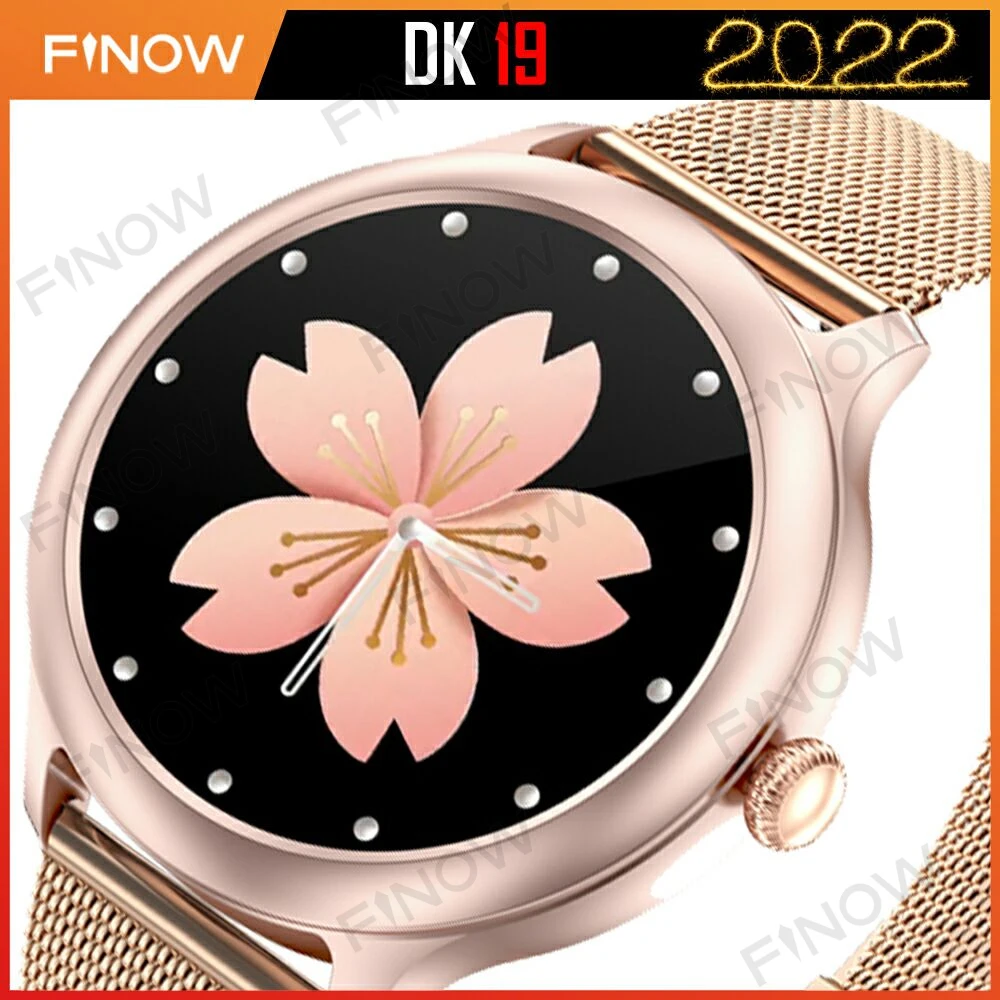 

Finow Smartwatch Dk19 Rose Gold Bluetooth Call Smart Watch Ladies Steel Strap Women Full Touch Horloges Vrouwen Pk Fly7 Dt88 Pro