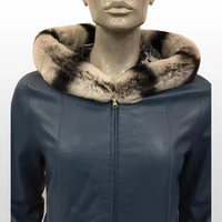 Womens Genuine Leather Oil Jacket Real Sheepskin Rex Fur Hooded And Cuff Casual Double Sided Coat New Fashion Elegant Outerwear