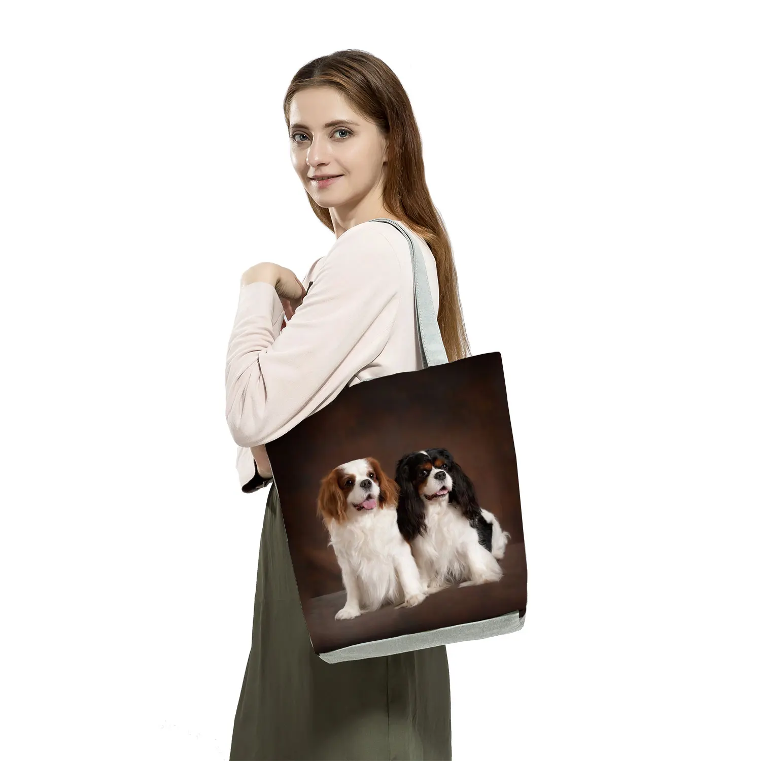 Charles Spaniel Dog Printed Women Handbags Fashion Tote Shoulder Bags Large Capacity Shopping Bag Bolsa Female Custom Pattern