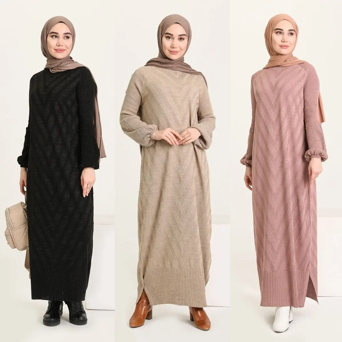 Трикотажное серебристое платье без подкладки, стандартное зимнее платье с длинным рукавом и нулевым воротником, Турция, istl, исламский Дубай