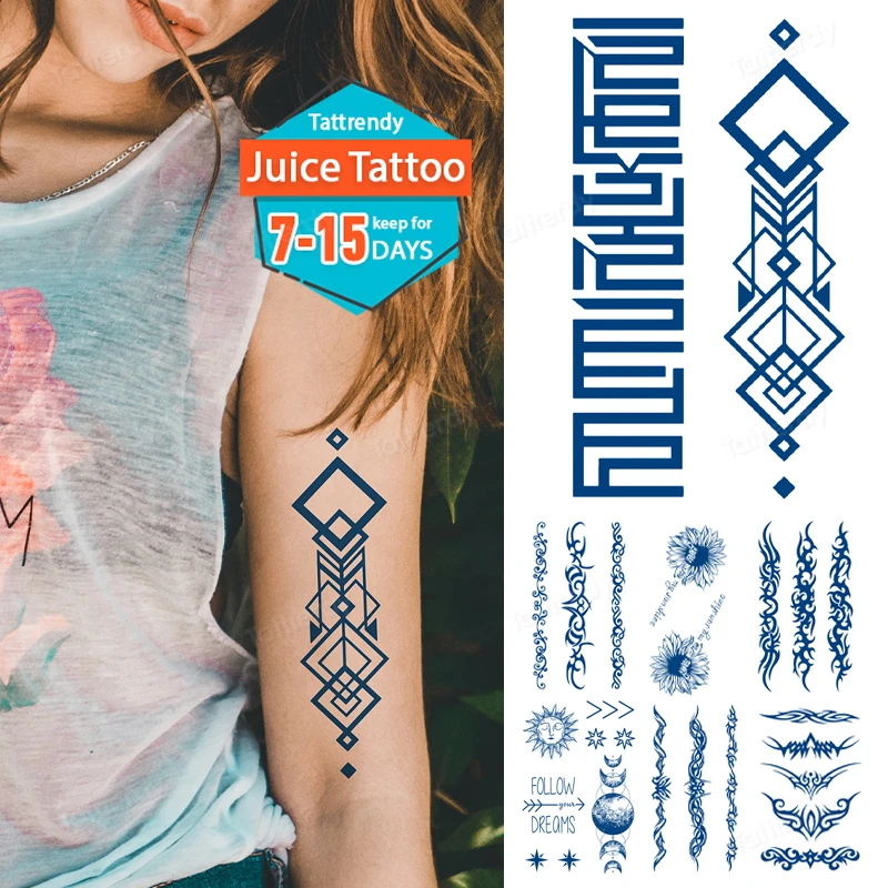 

Juice Lasting Ink Tattoos Body Art Waterproof Temporary Tattoo Sticker Simple Lines Tatoo Arm Geometry Totem Fake Tatto Women