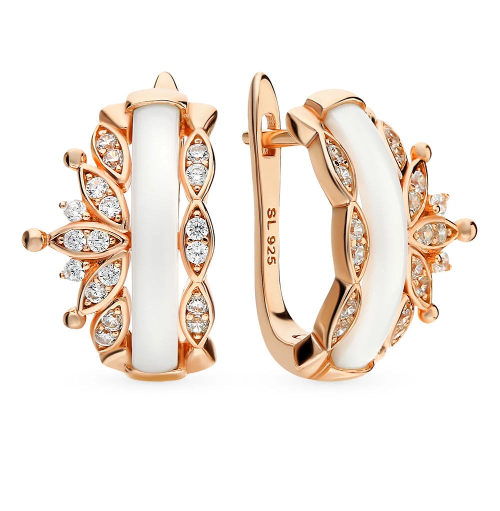 Серебряные серьги с керамикой и фианитами SUNLIGHT проба 925 | Украшения аксессуары