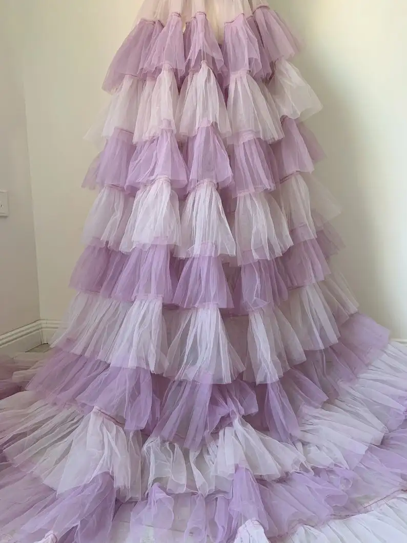 

1 yard Purple And Pink Tulle Ruffle Fabric For Cake Dress