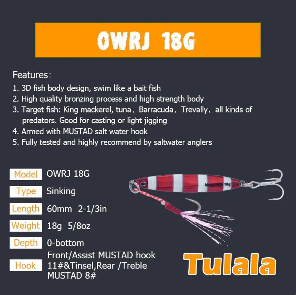 Tulala литой металл 18 г джиговая блесна на Шор отжимание свинца рыбы SeaBass Рыбалка на щуку Приманка снасти вобберы жесткие приманки