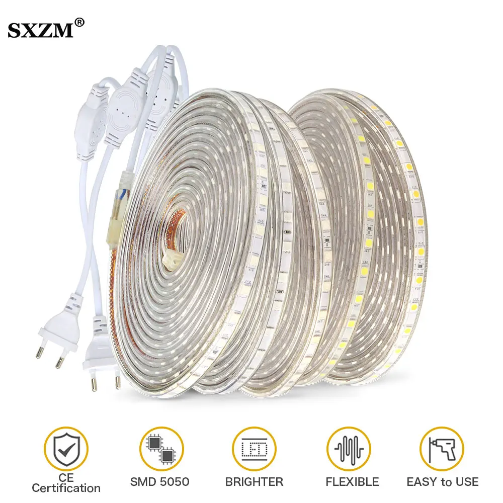 Светодиодная лента AC220V SMD 5050 гибкие светодиодные фонари полоса 60