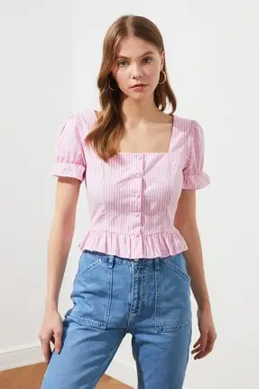 

Pink Button Blouse Women Clothing Young Girl Clothing 2021 Spring Summer Collection Hot Sale Free Shipping