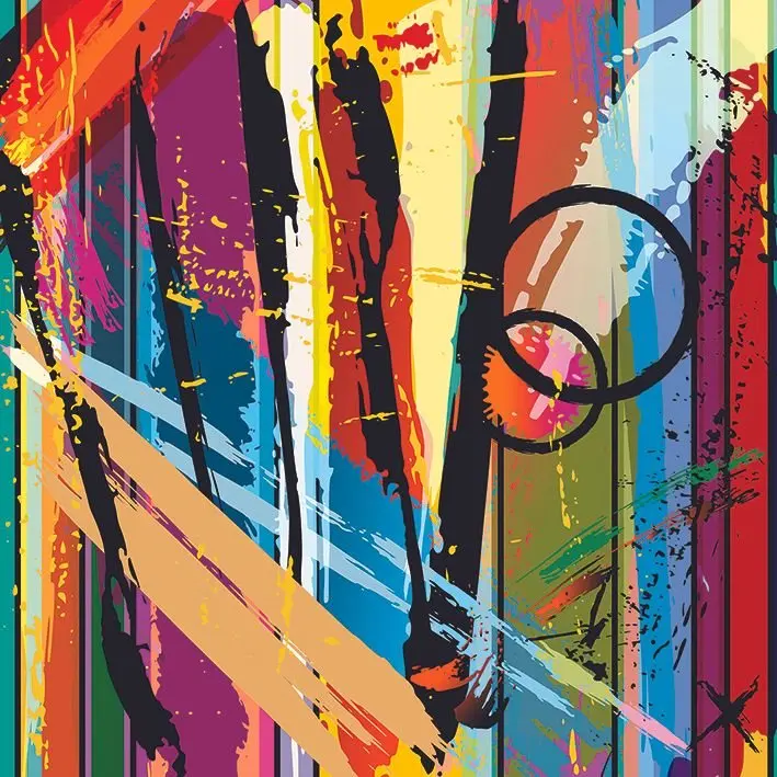 

Curtain Abstract Modern Artwork Composition with Paint Strokes Splashes and Stripes Red Purple Blue Black Colorful Print