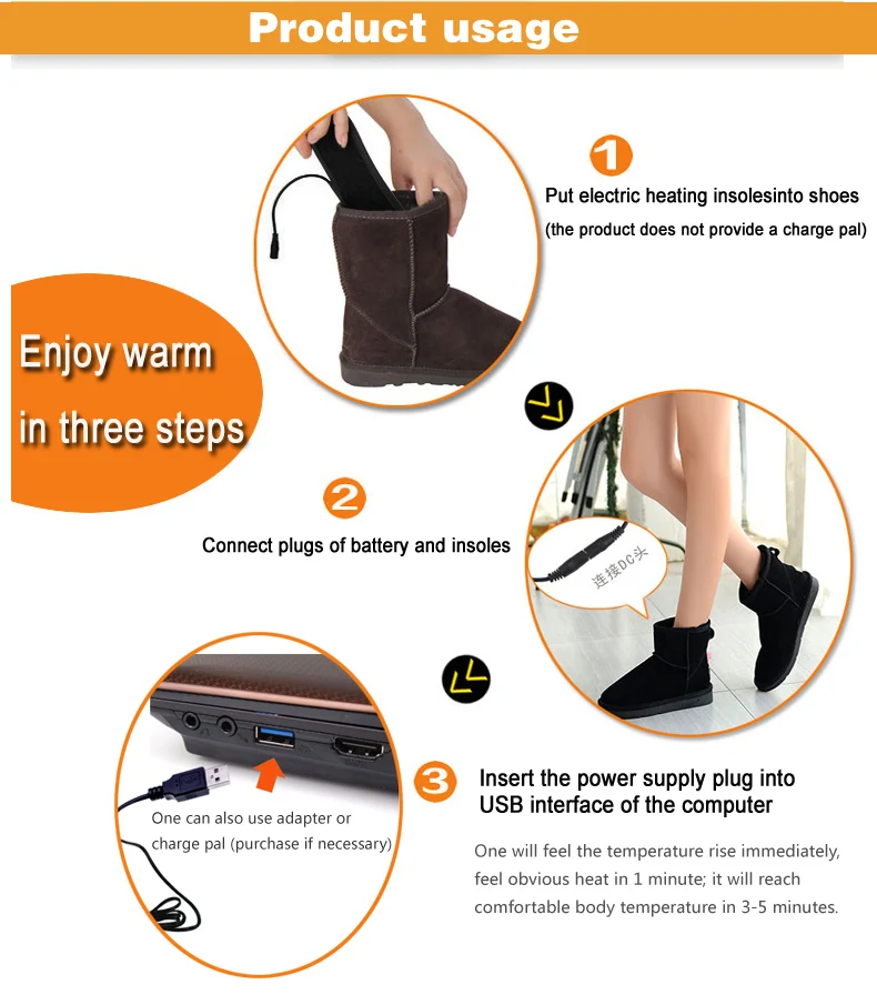 

2pcs USB Heated Shoe Insoles Electric Foot Warming Pad Feet Warmer Sock Pad Mat Winter Outdoor Sports Heating Insoles Winter