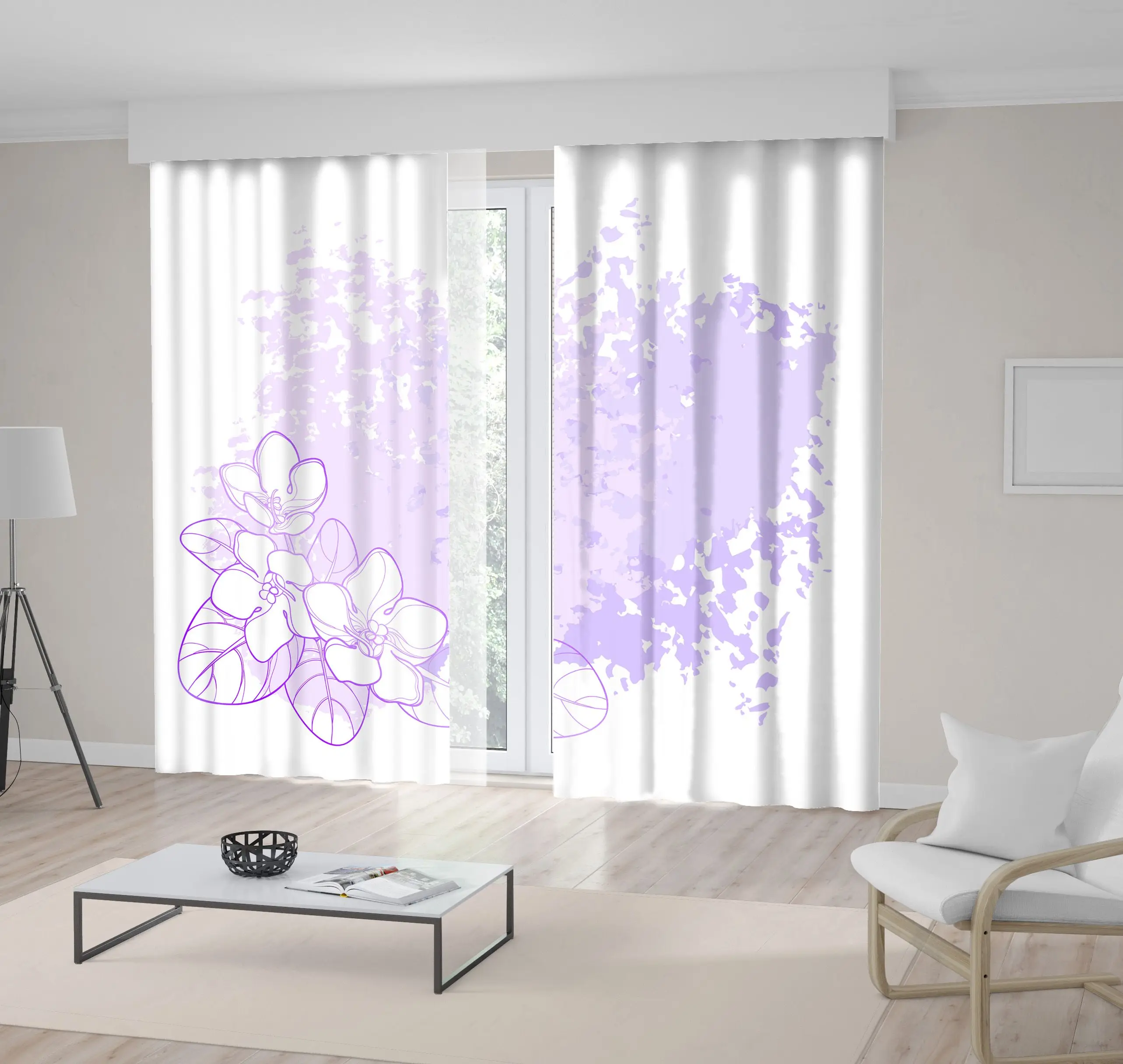 

Curtain Saintpaulia African Violet Flowers Leaves Nature Modern Minimalistic Artwork Purple White