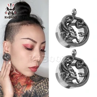 kubooz unique stainless steel woman snake head ear piercing plugs stretchers body jewelry earring gauges tunnels expanders 2pcs