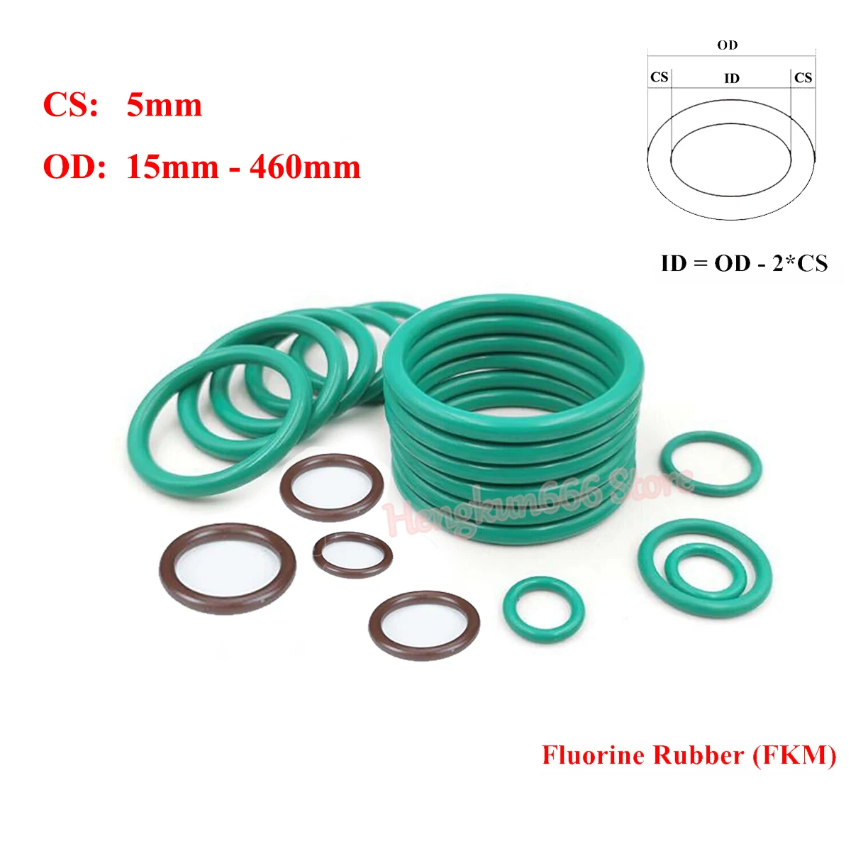 

2Pcs FKM Fluorine Rubber O Ring Gasket CS 5mm OD 15mm-460mm Round O Type Sealing Washer Oil resistant acid and alkali resistant