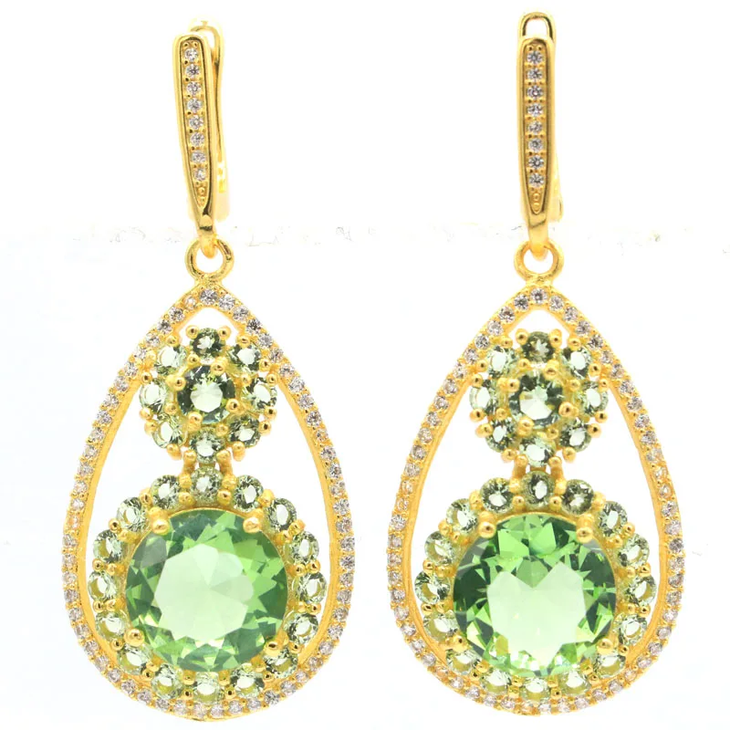 

50x20mm New Statement Jewelry Set Created Citrine Tourmaline Amethyst Peridot Tsavorite Garnet CZ Golden Silver Earrings Pendant