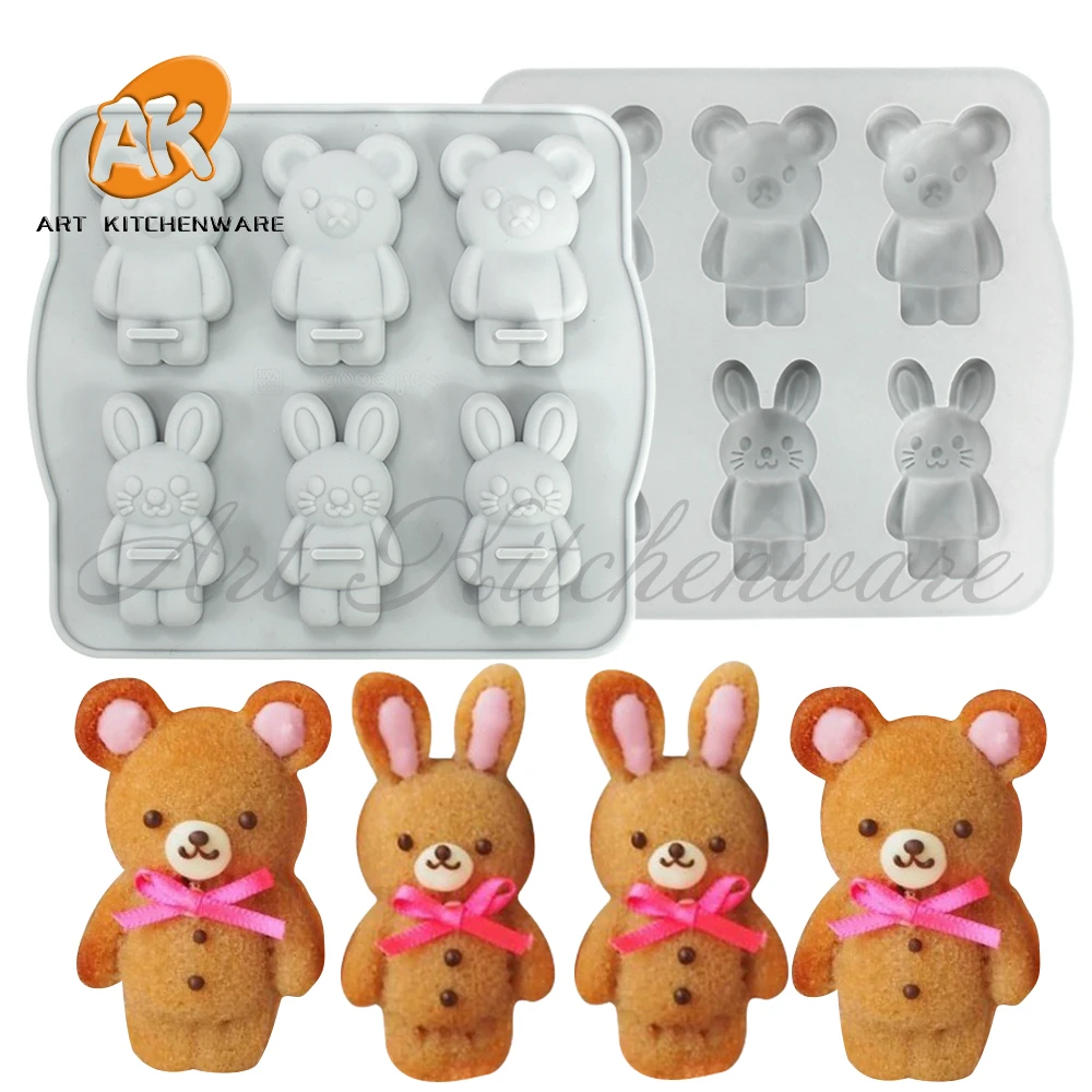 

3D Cartoon Bear Rbbit Design Silicone Chocolate Mold Mousse Mould DIY Fondant Candy Biscuits Molds Cake Decorating Tool Bakeware