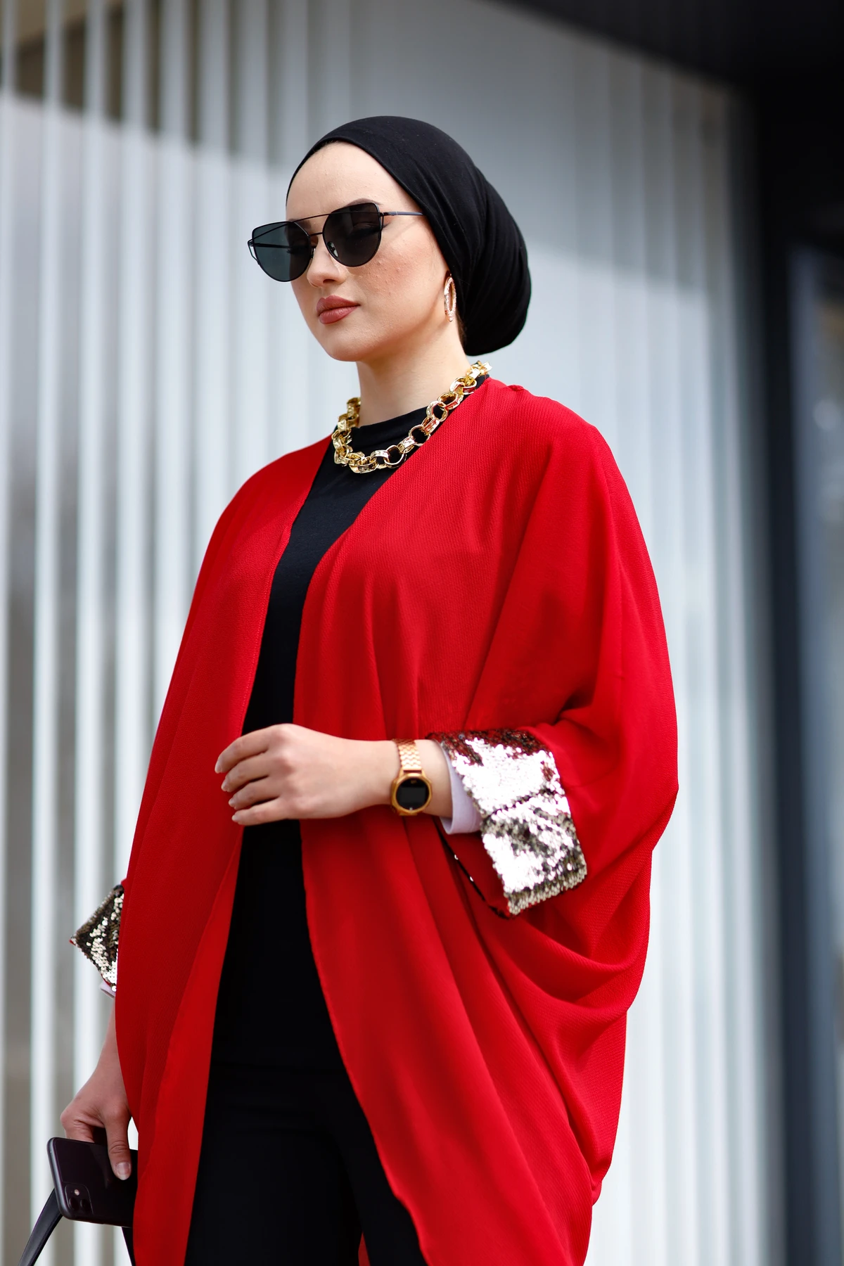 Ladies Sequins Sequined Kimono outfit for Muslim Women 'S Blue Cardigan İslamic Muslim Turkiye